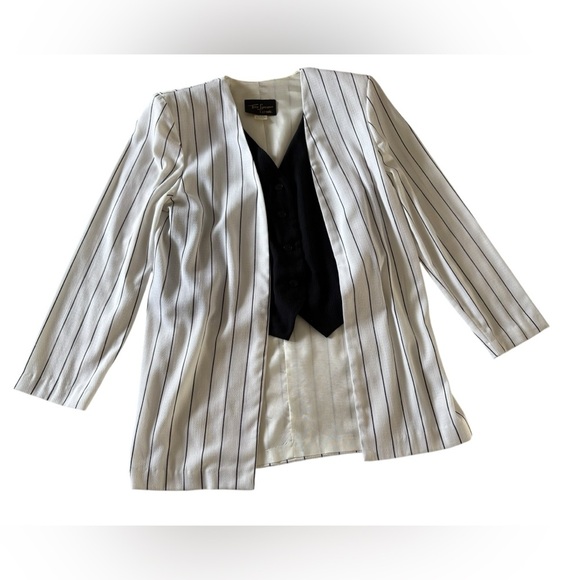 Vintage White Pinstripe button down Vest jacket size M - Picture 1 of 16